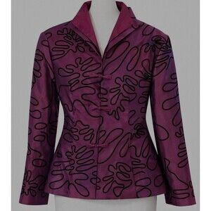 Vintage Color Silk Jacket Medium Purple Pink Chinese Frog Closure Abstract Print